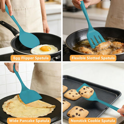 Silicone Spatula Turner Set, 600°F High Heat Resistant Spatulas for Cooking, BPA Free, Large Flexible Kitchen Utensils Flipping Eggs, Pancakes, Fish, Burgers, Dishwasher Safe