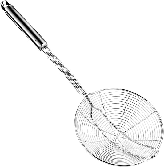 Steel Spider Strainer Skimmer Ladle, Strainer Spider Skimmers for Kitchen Cooking and Frying, Premium Strainer Spoon Diameter: 5.4Inch, Total Length: 15.4Inch