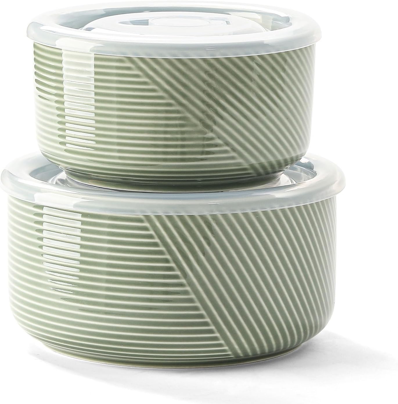 Ceramic Nesting Bowls with Lids, Set of 4, White | 50/32/20/10 oz Mixing Bowls with Lids - Porcelain Food Storage Containers For Prep and Serving, Microwave Safe