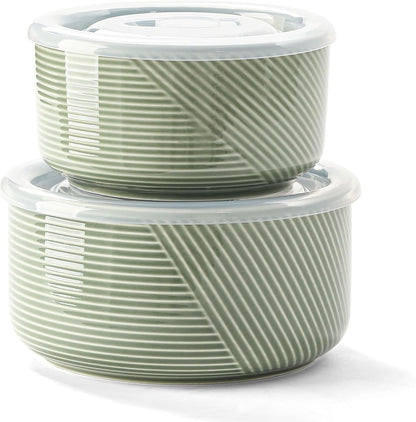 Ceramic Nesting Bowls with Lids, Set of 4, White | 50/32/20/10 oz Mixing Bowls with Lids - Porcelain Food Storage Containers For Prep and Serving, Microwave Safe
