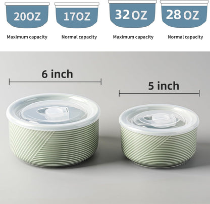 Ceramic Nesting Bowls with Lids, Set of 4, White | 50/32/20/10 oz Mixing Bowls with Lids - Porcelain Food Storage Containers For Prep and Serving, Microwave Safe