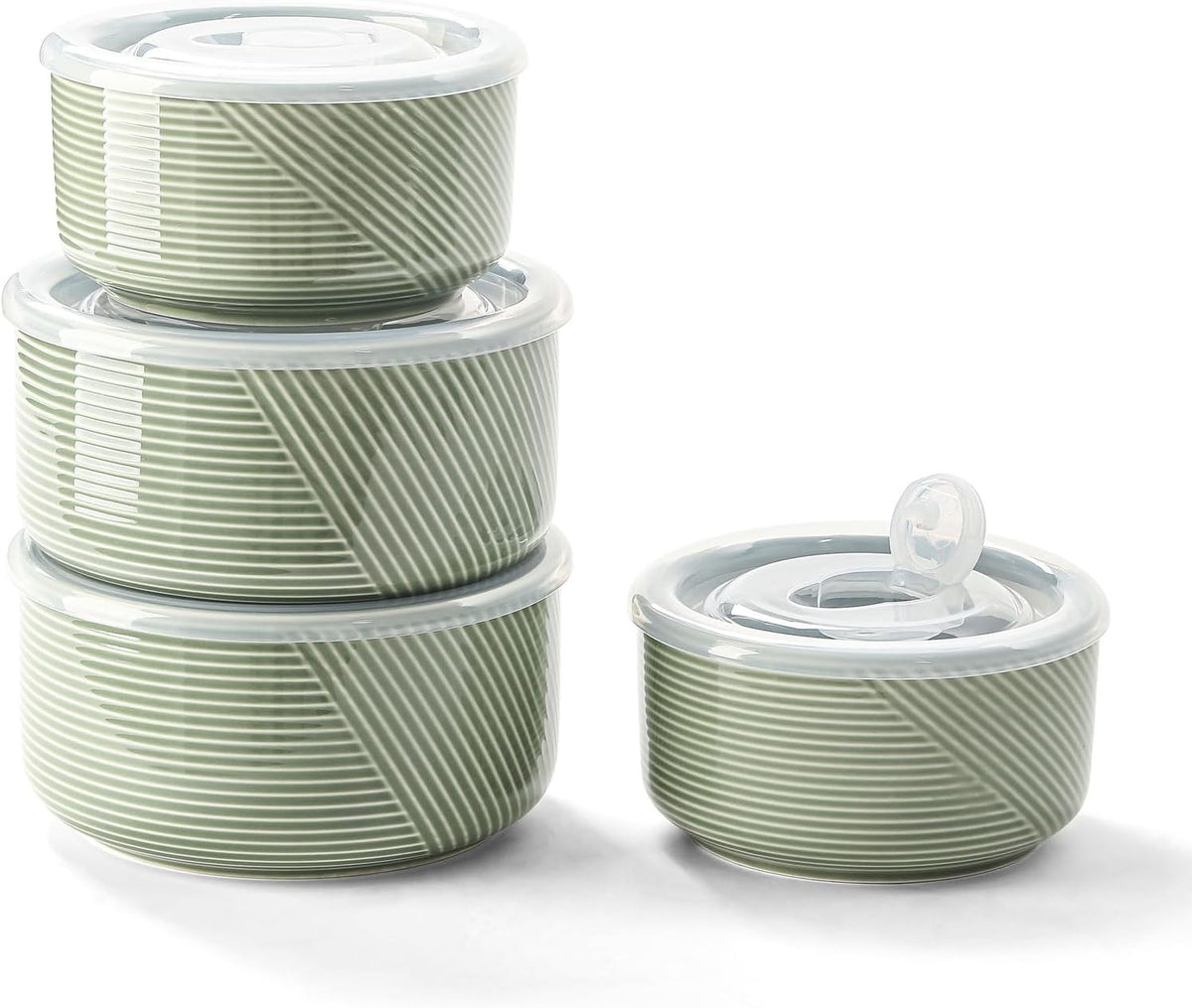 Ceramic Nesting Bowls with Lids, Set of 4, White | 50/32/20/10 oz Mixing Bowls with Lids - Porcelain Food Storage Containers For Prep and Serving, Microwave Safe