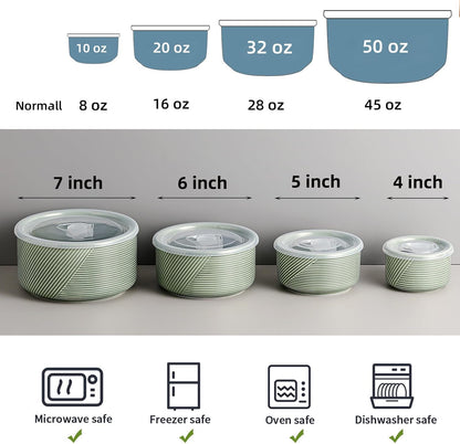 Ceramic Nesting Bowls with Lids, Set of 4, White | 50/32/20/10 oz Mixing Bowls with Lids - Porcelain Food Storage Containers For Prep and Serving, Microwave Safe