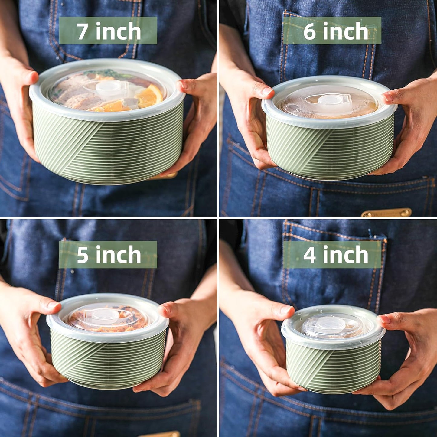 Ceramic Nesting Bowls with Lids, Set of 4, White | 50/32/20/10 oz Mixing Bowls with Lids - Porcelain Food Storage Containers For Prep and Serving, Microwave Safe