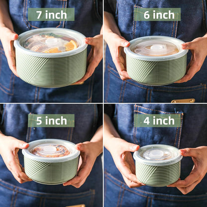 Ceramic Nesting Bowls with Lids, Set of 4, White | 50/32/20/10 oz Mixing Bowls with Lids - Porcelain Food Storage Containers For Prep and Serving, Microwave Safe