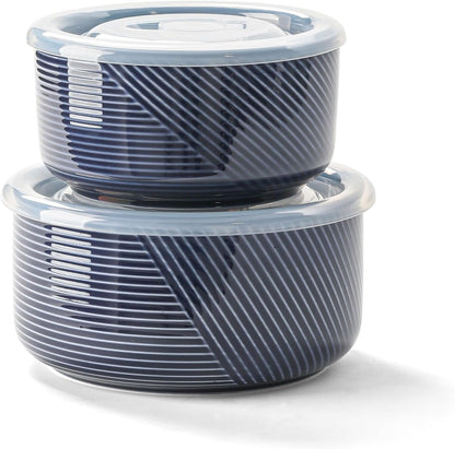 Ceramic Nesting Bowls with Lids, Set of 4, White | 50/32/20/10 oz Mixing Bowls with Lids - Porcelain Food Storage Containers For Prep and Serving, Microwave Safe