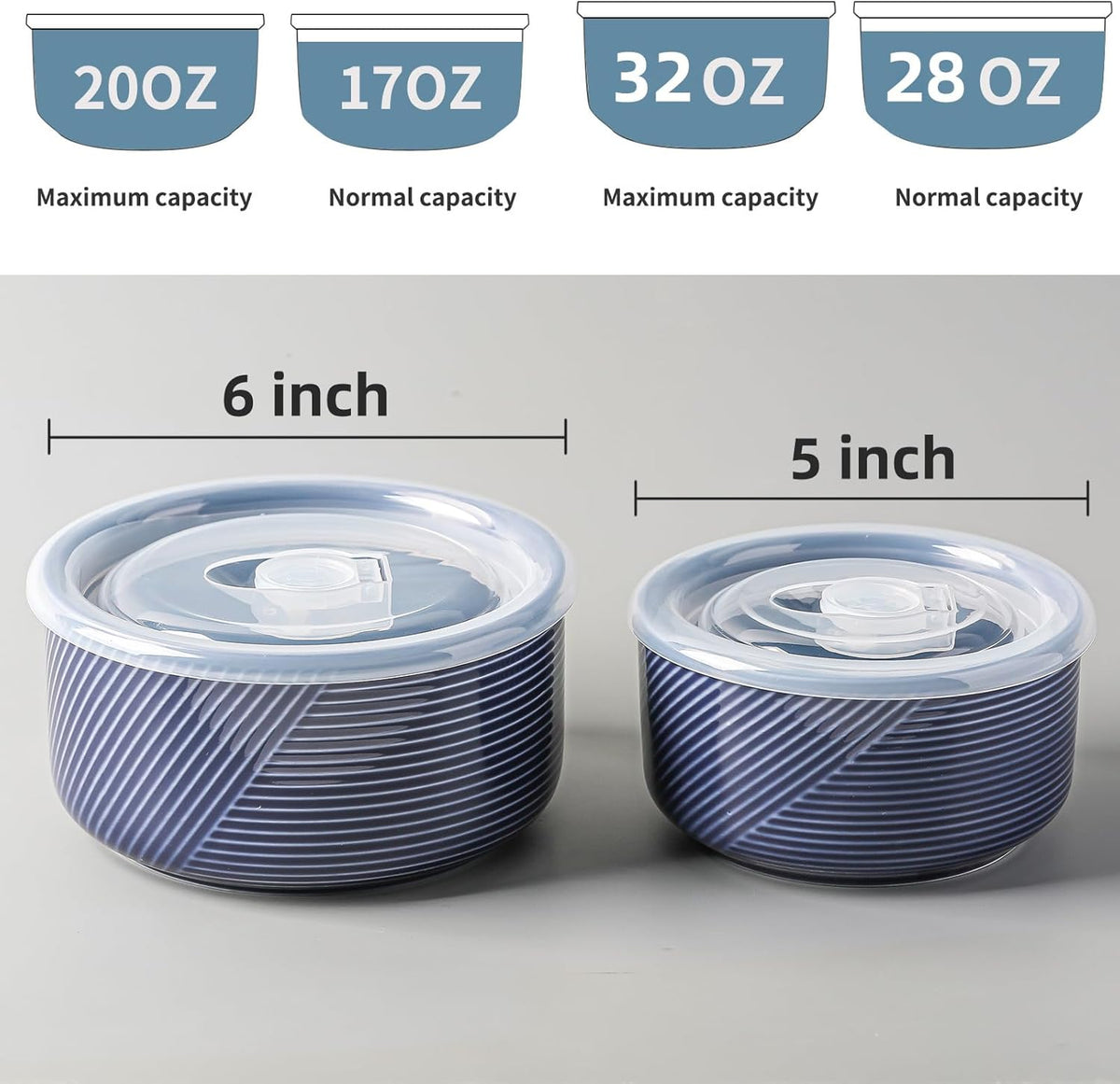 Ceramic Nesting Bowls with Lids, Set of 4, White | 50/32/20/10 oz Mixing Bowls with Lids - Porcelain Food Storage Containers For Prep and Serving, Microwave Safe