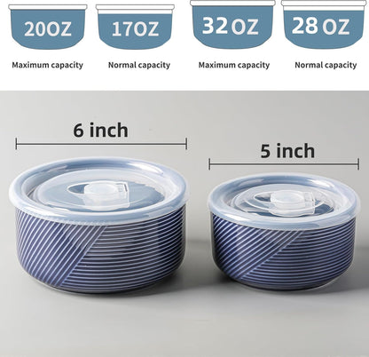 Ceramic Nesting Bowls with Lids, Set of 4, White | 50/32/20/10 oz Mixing Bowls with Lids - Porcelain Food Storage Containers For Prep and Serving, Microwave Safe