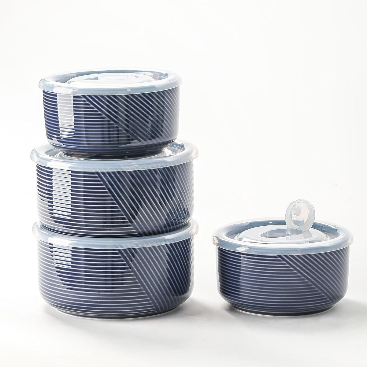 Ceramic Nesting Bowls with Lids, Set of 4, White | 50/32/20/10 oz Mixing Bowls with Lids - Porcelain Food Storage Containers For Prep and Serving, Microwave Safe