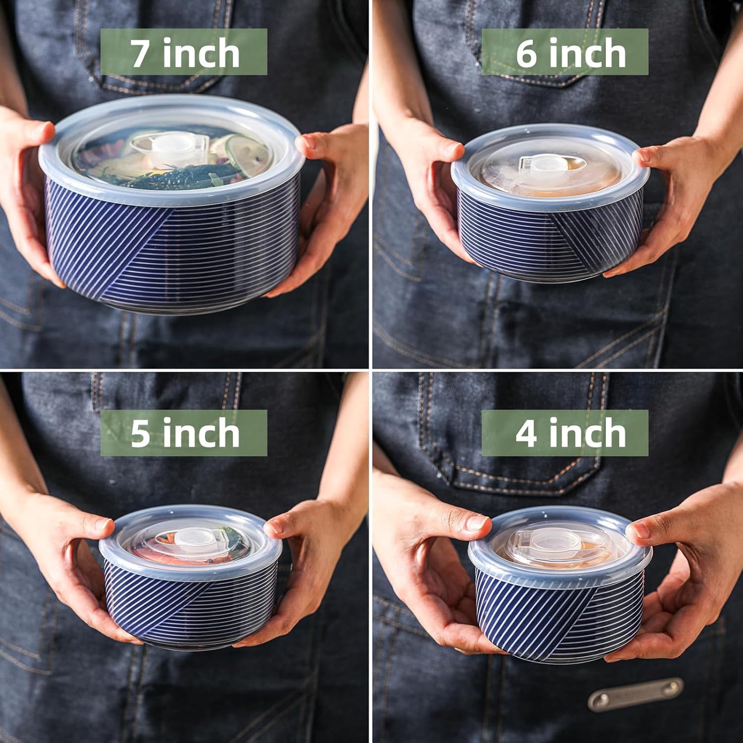 Ceramic Nesting Bowls with Lids, Set of 4, White | 50/32/20/10 oz Mixing Bowls with Lids - Porcelain Food Storage Containers For Prep and Serving, Microwave Safe