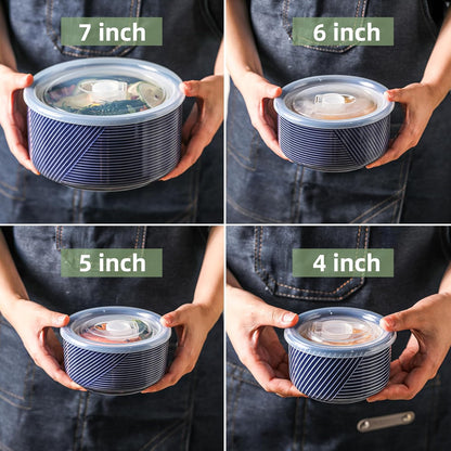Ceramic Nesting Bowls with Lids, Set of 4, White | 50/32/20/10 oz Mixing Bowls with Lids - Porcelain Food Storage Containers For Prep and Serving, Microwave Safe