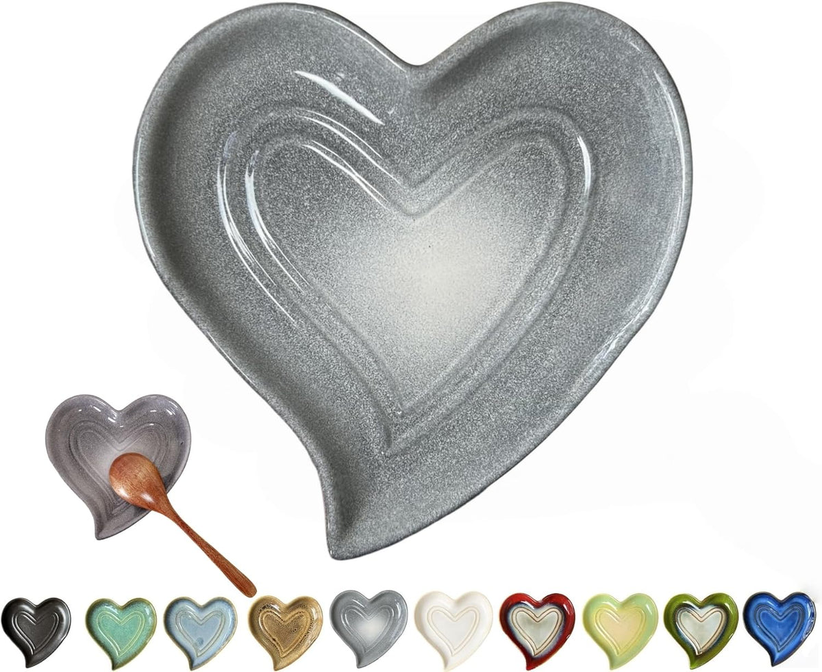 Ceramic Spoon Rest for Stove Top, Heart Cute Spoon Rest for Kitchen Counter, Cooking Spoon Holder for Kitchen Counter, Utensil Rest Spatula Rest Ladle Holder Tong Rest (Retro Red)