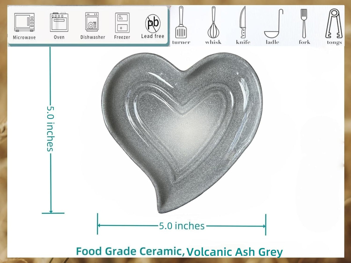 Ceramic Spoon Rest for Stove Top, Heart Cute Spoon Rest for Kitchen Counter, Cooking Spoon Holder for Kitchen Counter, Utensil Rest Spatula Rest Ladle Holder Tong Rest (Retro Red)