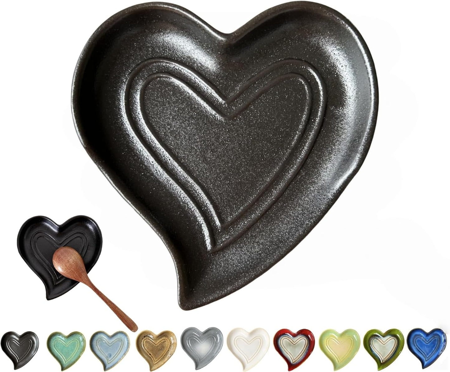 Ceramic Spoon Rest for Stove Top, Heart Cute Spoon Rest for Kitchen Counter, Cooking Spoon Holder for Kitchen Counter, Utensil Rest Spatula Rest Ladle Holder Tong Rest (Retro Red)