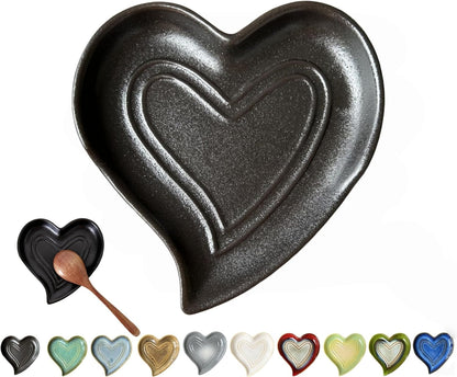 Ceramic Spoon Rest for Stove Top, Heart Cute Spoon Rest for Kitchen Counter, Cooking Spoon Holder for Kitchen Counter, Utensil Rest Spatula Rest Ladle Holder Tong Rest (Retro Red)