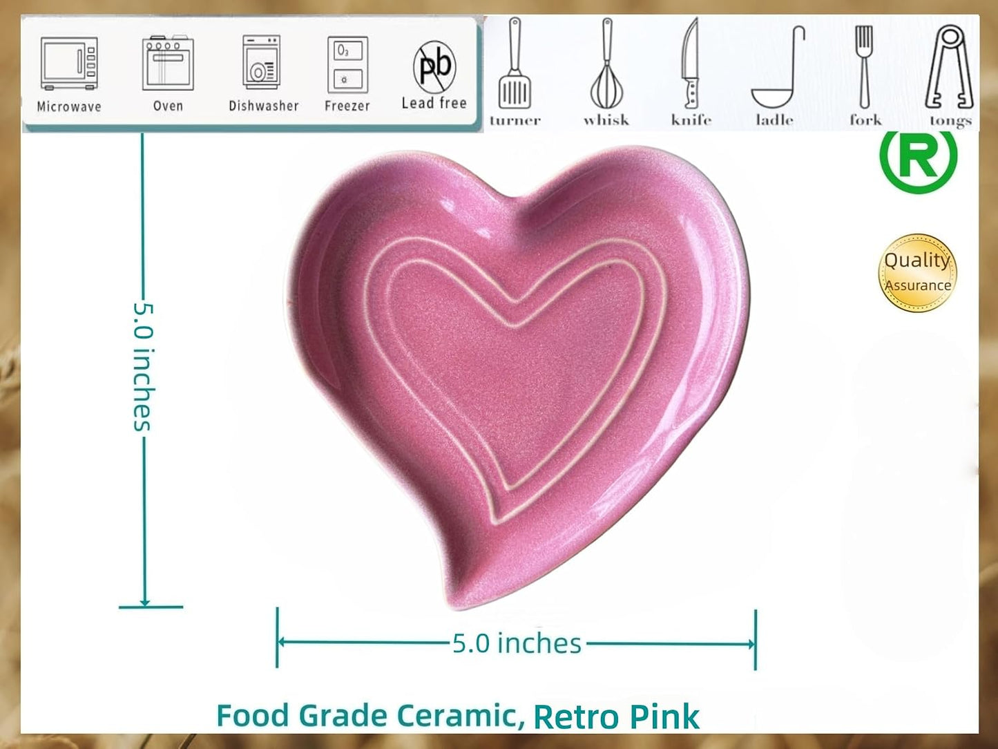 Ceramic Spoon Rest for Stove Top, Heart Cute Spoon Rest for Kitchen Counter, Cooking Spoon Holder for Kitchen Counter, Utensil Rest Spatula Rest Ladle Holder Tong Rest (Retro Red)