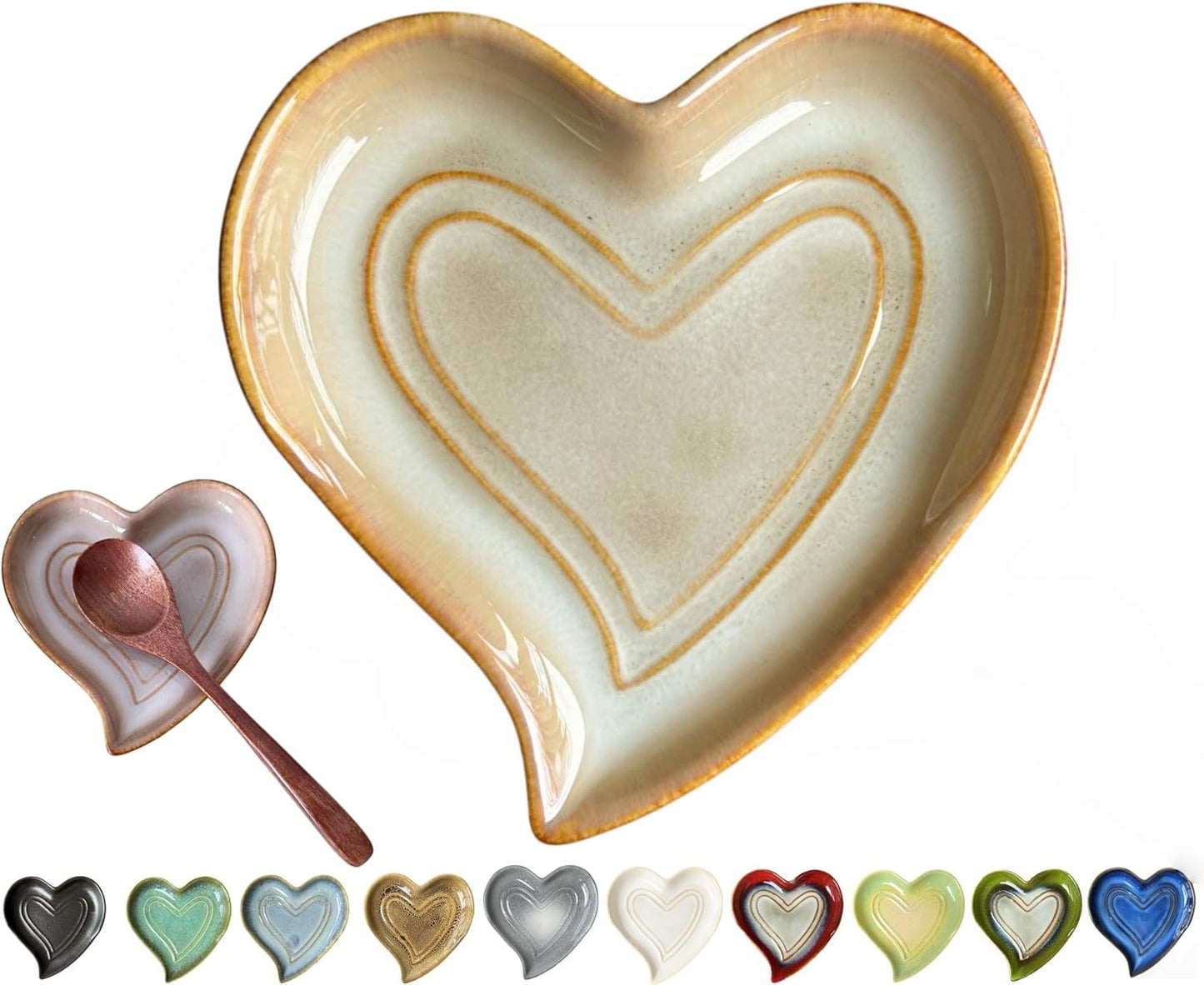 Ceramic Spoon Rest for Stove Top, Heart Cute Spoon Rest for Kitchen Counter, Cooking Spoon Holder for Kitchen Counter, Utensil Rest Spatula Rest Ladle Holder Tong Rest (Retro Red)