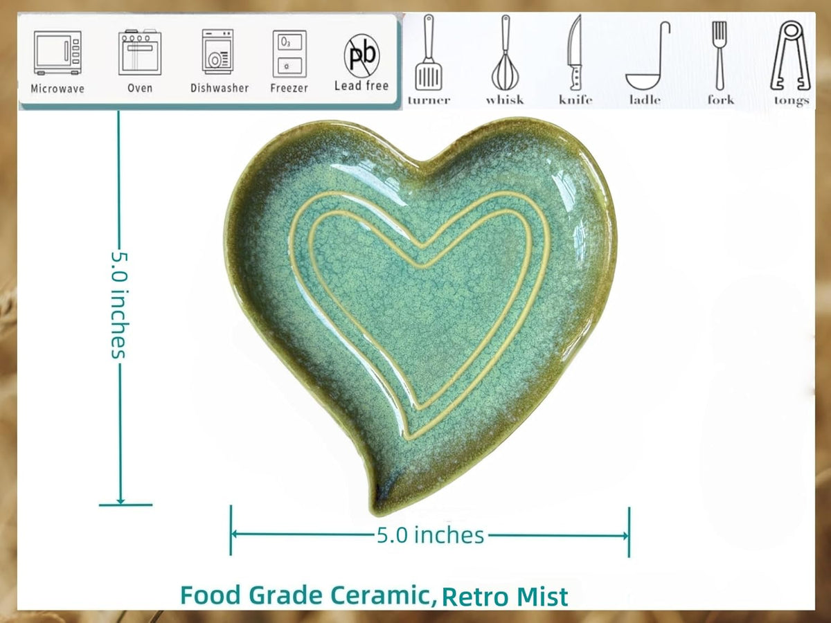 Ceramic Spoon Rest for Stove Top, Heart Cute Spoon Rest for Kitchen Counter, Cooking Spoon Holder for Kitchen Counter, Utensil Rest Spatula Rest Ladle Holder Tong Rest (Retro Red)