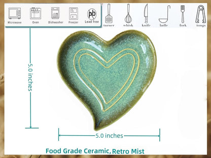 Ceramic Spoon Rest for Stove Top, Heart Cute Spoon Rest for Kitchen Counter, Cooking Spoon Holder for Kitchen Counter, Utensil Rest Spatula Rest Ladle Holder Tong Rest (Retro Red)
