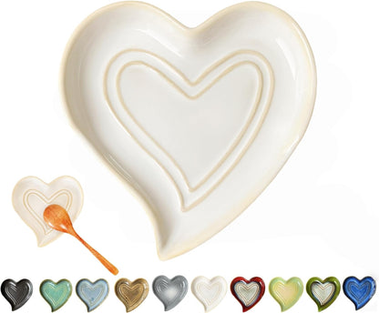 Ceramic Spoon Rest for Stove Top, Heart Cute Spoon Rest for Kitchen Counter, Cooking Spoon Holder for Kitchen Counter, Utensil Rest Spatula Rest Ladle Holder Tong Rest (Retro Red)