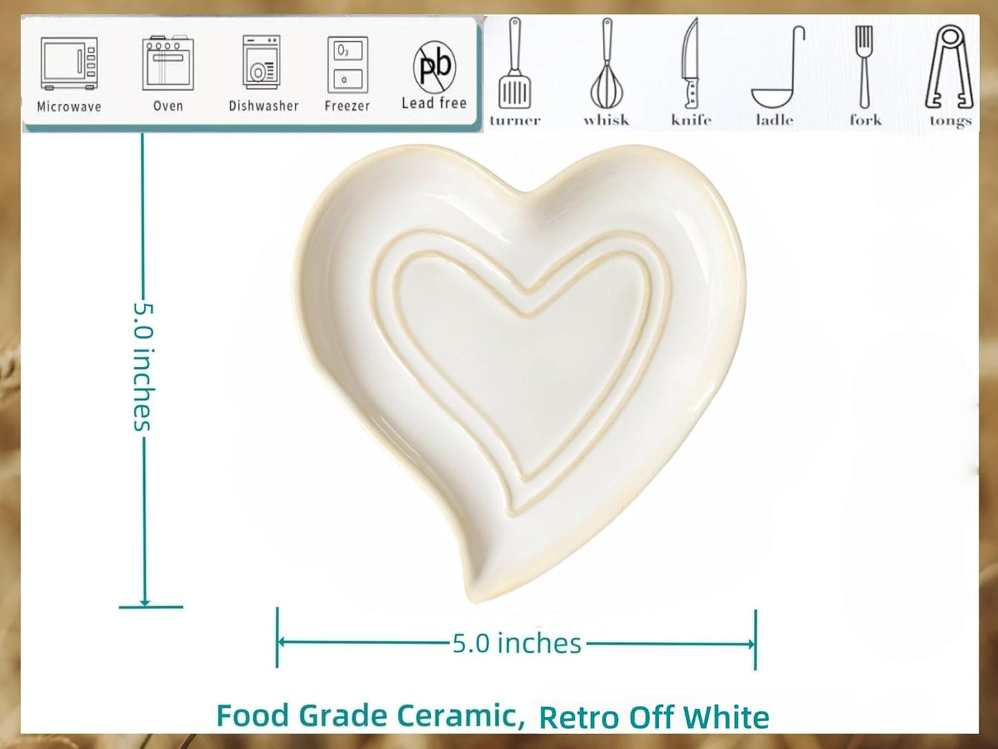 Ceramic Spoon Rest for Stove Top, Heart Cute Spoon Rest for Kitchen Counter, Cooking Spoon Holder for Kitchen Counter, Utensil Rest Spatula Rest Ladle Holder Tong Rest (Retro Red)