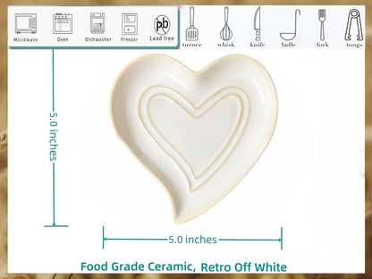 Ceramic Spoon Rest for Stove Top, Heart Cute Spoon Rest for Kitchen Counter, Cooking Spoon Holder for Kitchen Counter, Utensil Rest Spatula Rest Ladle Holder Tong Rest (Retro Red)