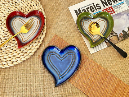 Ceramic Spoon Rest for Stove Top, Heart Cute Spoon Rest for Kitchen Counter, Cooking Spoon Holder for Kitchen Counter, Utensil Rest Spatula Rest Ladle Holder Tong Rest (Retro Red)