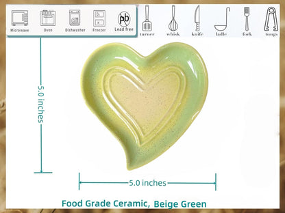 Ceramic Spoon Rest for Stove Top, Heart Cute Spoon Rest for Kitchen Counter, Cooking Spoon Holder for Kitchen Counter, Utensil Rest Spatula Rest Ladle Holder Tong Rest (Retro Red)