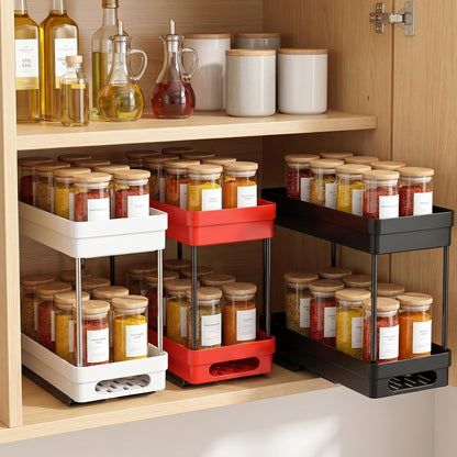 2 Pack Pull Out Spice Rack Organizer for Cabinet, Slide Out Spice Racks Organizer, Spice Cabinet Organizers, Cabinet Size Need:12'' Highx11'' Deepx5'' Wide,Hold 10 Spice Jar Each Tier-2Tier, Black