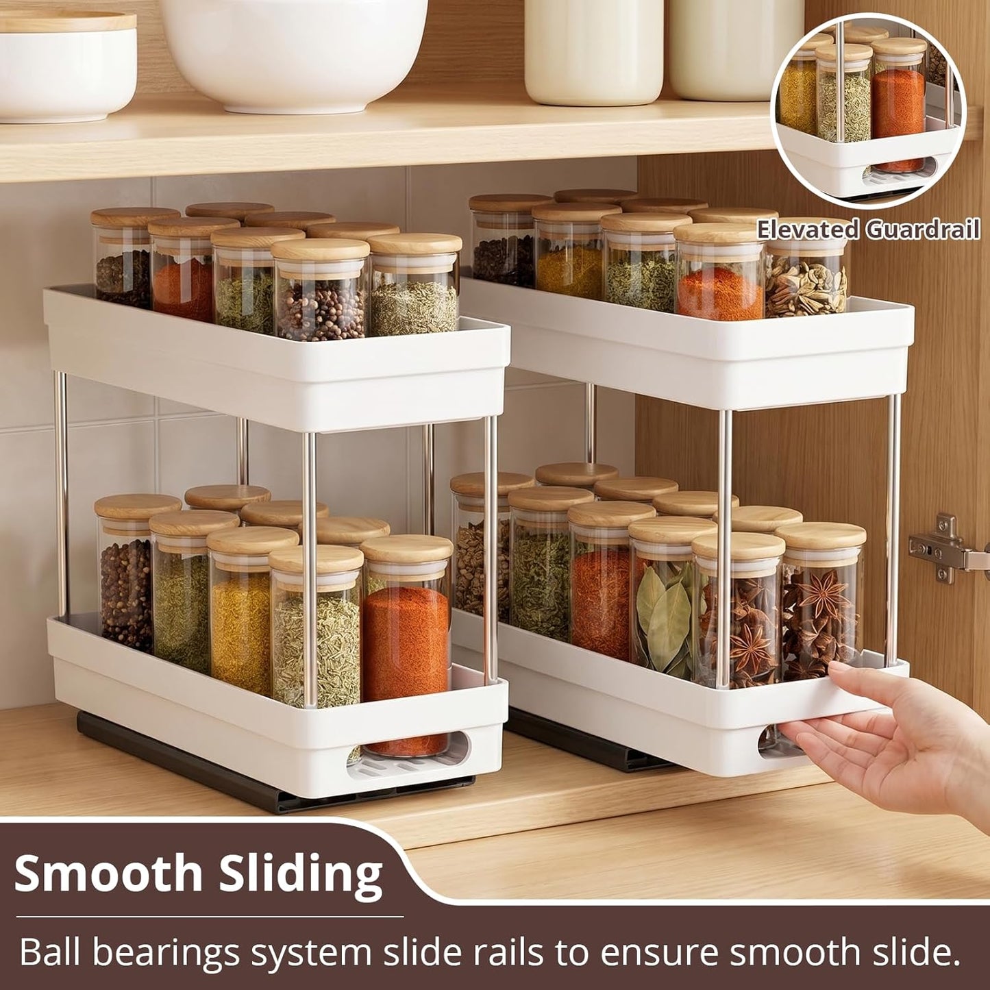 2 Pack Pull Out Spice Rack Organizer for Cabinet, Slide Out Spice Racks Organizer, Spice Cabinet Organizers, Cabinet Size Need:12'' Highx11'' Deepx5'' Wide,Hold 10 Spice Jar Each Tier-2Tier, Black