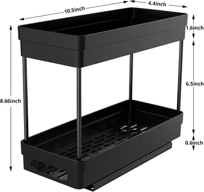 2 Pack Pull Out Spice Rack Organizer for Cabinet, Slide Out Spice Racks Organizer, Spice Cabinet Organizers, Cabinet Size Need:12'' Highx11'' Deepx5'' Wide,Hold 10 Spice Jar Each Tier-2Tier, Black