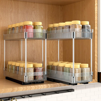 2 Pack Pull Out Spice Rack Organizer for Cabinet, Slide Out Spice Racks Organizer, Spice Cabinet Organizers, Cabinet Size Need:12'' Highx11'' Deepx5'' Wide,Hold 10 Spice Jar Each Tier-2Tier, Black