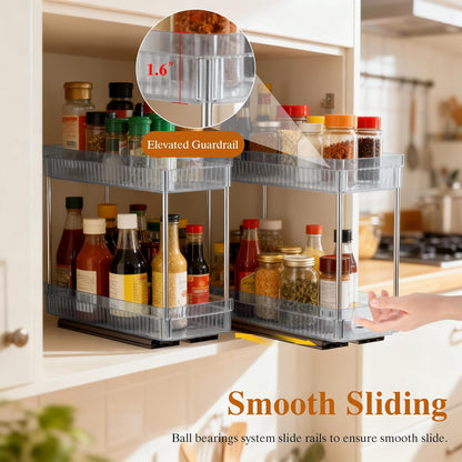 2 Pack Pull Out Spice Rack Organizer for Cabinet, Slide Out Spice Racks Organizer, Spice Cabinet Organizers, Cabinet Size Need:12'' Highx11'' Deepx5'' Wide,Hold 10 Spice Jar Each Tier-2Tier, Black