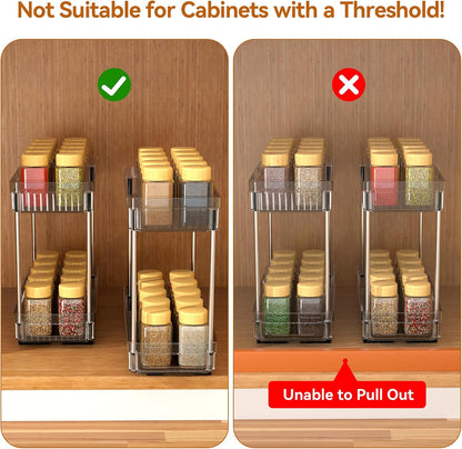 2 Pack Pull Out Spice Rack Organizer for Cabinet, Slide Out Spice Racks Organizer, Spice Cabinet Organizers, Cabinet Size Need:12'' Highx11'' Deepx5'' Wide,Hold 10 Spice Jar Each Tier-2Tier, Black
