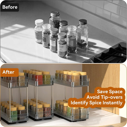 2 Pack Pull Out Spice Rack Organizer for Cabinet, Slide Out Spice Racks Organizer, Spice Cabinet Organizers, Cabinet Size Need:12'' Highx11'' Deepx5'' Wide,Hold 10 Spice Jar Each Tier-2Tier, Black