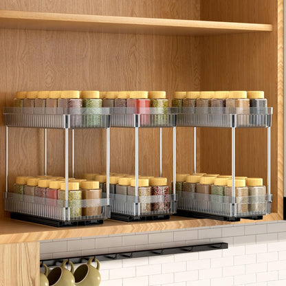 2 Pack Pull Out Spice Rack Organizer for Cabinet, Slide Out Spice Racks Organizer, Spice Cabinet Organizers, Cabinet Size Need:12'' Highx11'' Deepx5'' Wide,Hold 10 Spice Jar Each Tier-2Tier, Black