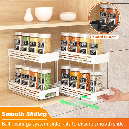 2 Pack Pull Out Spice Rack Organizer for Cabinet, Slide Out Spice Racks Organizer, Spice Cabinet Organizers, Cabinet Size Need:12'' Highx11'' Deepx5'' Wide,Hold 10 Spice Jar Each Tier-2Tier, Black