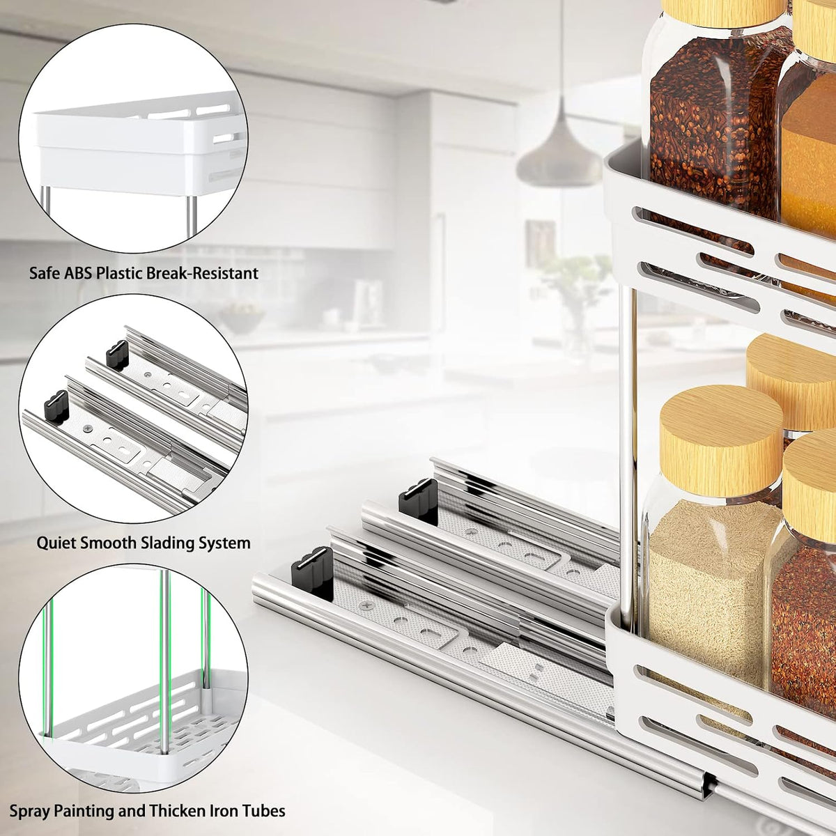 2 Pack Pull Out Spice Rack Organizer for Cabinet, Slide Out Spice Racks Organizer, Spice Cabinet Organizers, Cabinet Size Need:12'' Highx11'' Deepx5'' Wide,Hold 10 Spice Jar Each Tier-2Tier, Black