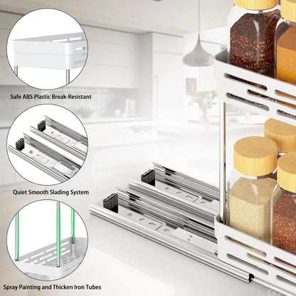 2 Pack Pull Out Spice Rack Organizer for Cabinet, Slide Out Spice Racks Organizer, Spice Cabinet Organizers, Cabinet Size Need:12'' Highx11'' Deepx5'' Wide,Hold 10 Spice Jar Each Tier-2Tier, Black
