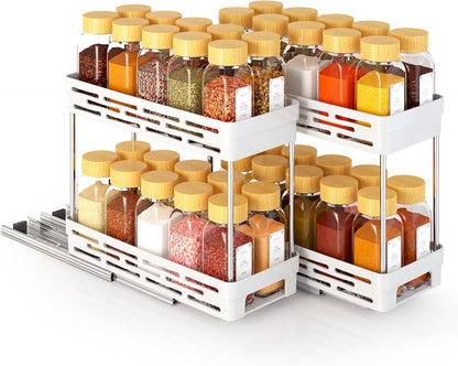 2 Pack Pull Out Spice Rack Organizer for Cabinet, Slide Out Spice Racks Organizer, Spice Cabinet Organizers, Cabinet Size Need:12'' Highx11'' Deepx5'' Wide,Hold 10 Spice Jar Each Tier-2Tier, Black
