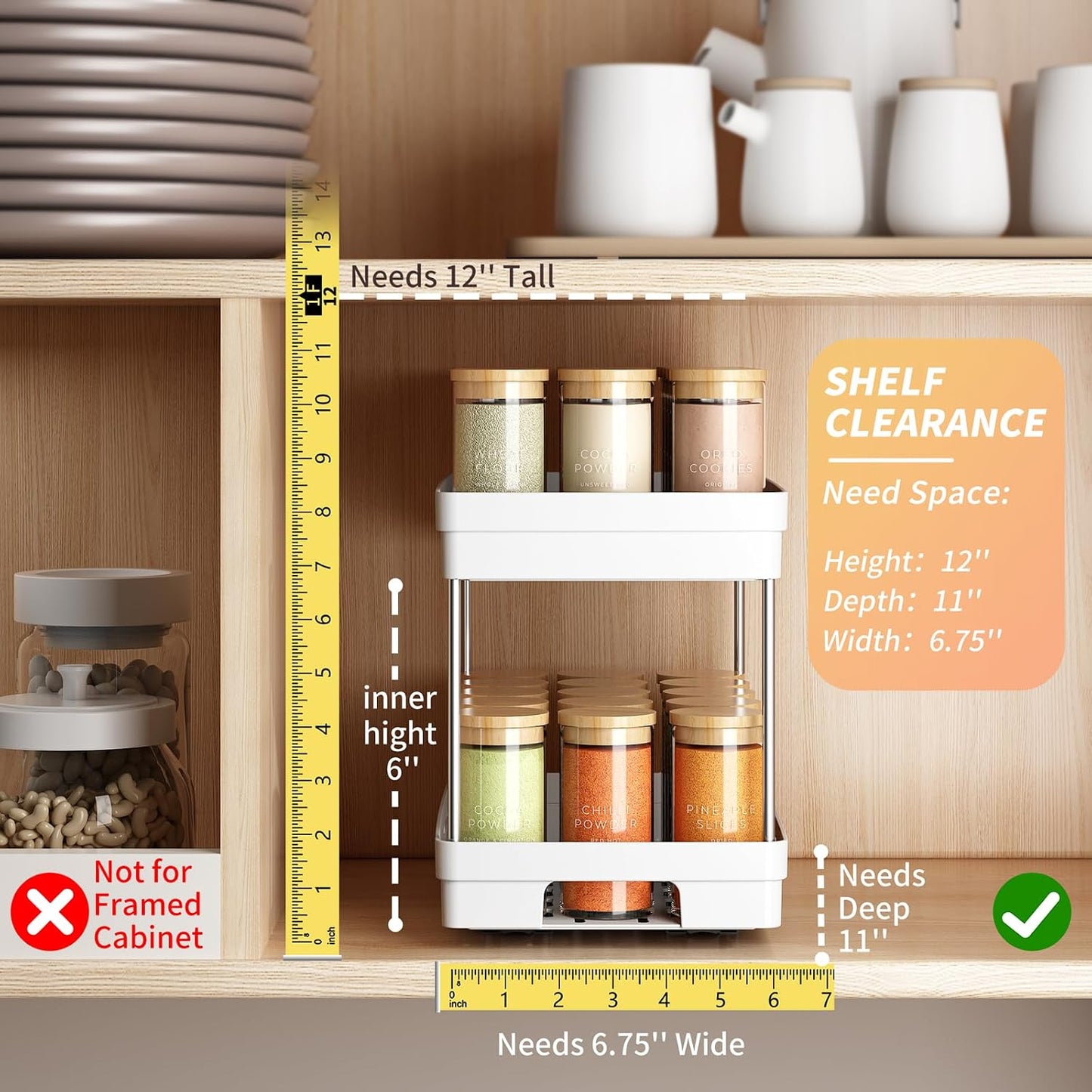 2 Pack Pull Out Spice Rack Organizer for Cabinet, Slide Out Spice Racks Organizer, Spice Cabinet Organizers, Cabinet Size Need:12'' Highx11'' Deepx5'' Wide,Hold 10 Spice Jar Each Tier-2Tier, Black