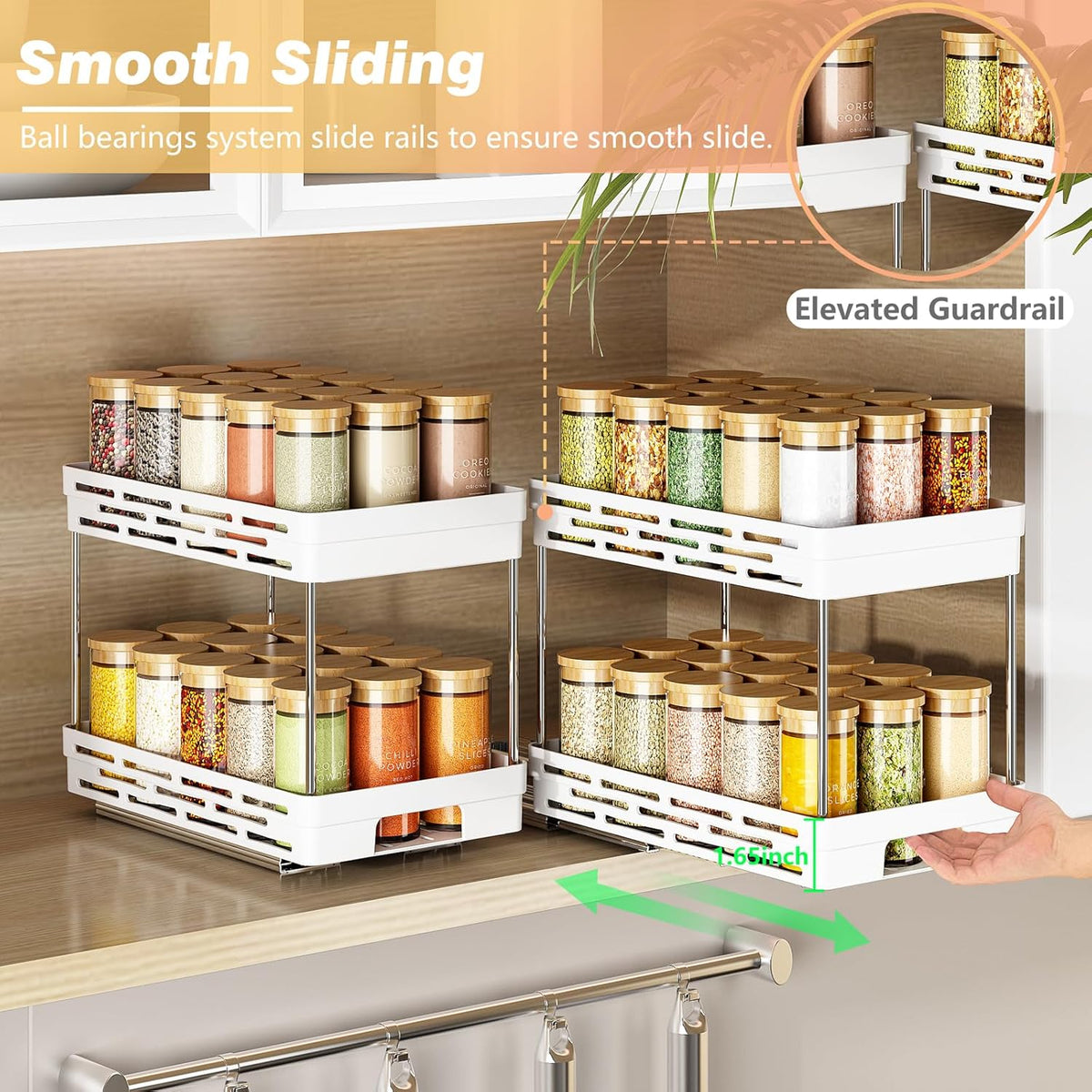 2 Pack Pull Out Spice Rack Organizer for Cabinet, Slide Out Spice Racks Organizer, Spice Cabinet Organizers, Cabinet Size Need:12'' Highx11'' Deepx5'' Wide,Hold 10 Spice Jar Each Tier-2Tier, Black