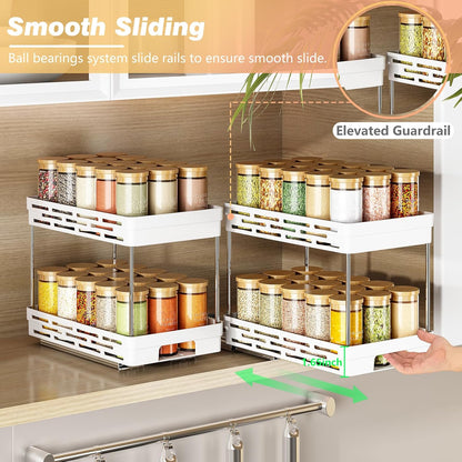 2 Pack Pull Out Spice Rack Organizer for Cabinet, Slide Out Spice Racks Organizer, Spice Cabinet Organizers, Cabinet Size Need:12'' Highx11'' Deepx5'' Wide,Hold 10 Spice Jar Each Tier-2Tier, Black