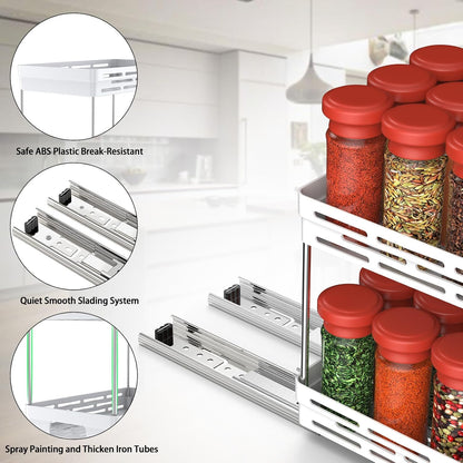 2 Pack Pull Out Spice Rack Organizer for Cabinet, Slide Out Spice Racks Organizer, Spice Cabinet Organizers, Cabinet Size Need:12'' Highx11'' Deepx5'' Wide,Hold 10 Spice Jar Each Tier-2Tier, Black