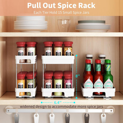 2 Pack Pull Out Spice Rack Organizer for Cabinet, Slide Out Spice Racks Organizer, Spice Cabinet Organizers, Cabinet Size Need:12'' Highx11'' Deepx5'' Wide,Hold 10 Spice Jar Each Tier-2Tier, Black