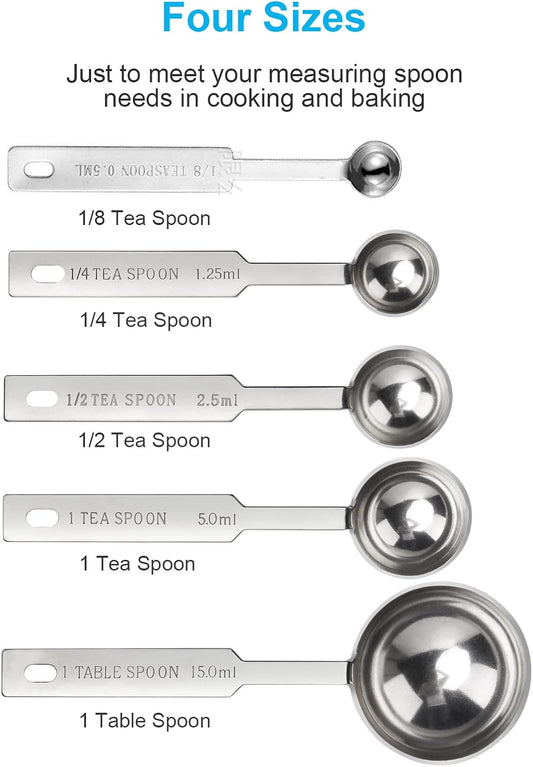 5PCS Measuring Spoons Set, Include 1/8,1/4,1/2,1 tsp, and 1tbsp Cup | Measuring Spoons Set,Includes 1/8 tsp,1/4 tsp,1/2 tsp,1 tsp,1 tbsp,Stainless Steel measuring cups, Teaspoon for Measure