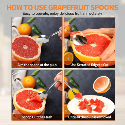 Grapefruit Spoon & Knife Set,Stainless Steel Grapefruit Spoon Utensil With Serrated Edge,Silver Kitchen Tool,Multi-Use for Citrus, Kiwi,Dessert, Avocado & More