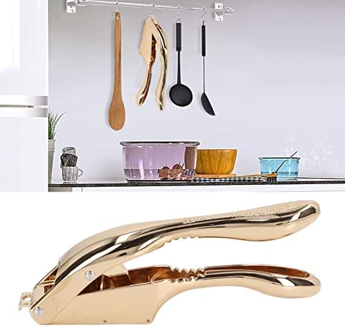 Gold Garlic Press 3 in 1 Heavy Duty Garlic Mincer Easy Squeeze Aluminium Alloy Multipurpose Garlic Crusher for Kitchen