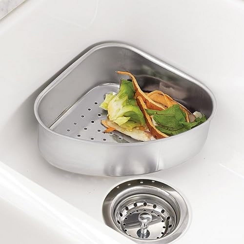 Triangular Kitchen Sink Drain Basket for Food, Sink Food Catcher Basket for Washing Vegetables & Fruits Corner Sink Strainer