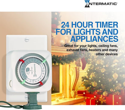 TN111K 15-Amp Indoor Timer - Versatile 24-Hour Control - Easy Manual Override and Single 2-Prong Design (1 Pack)